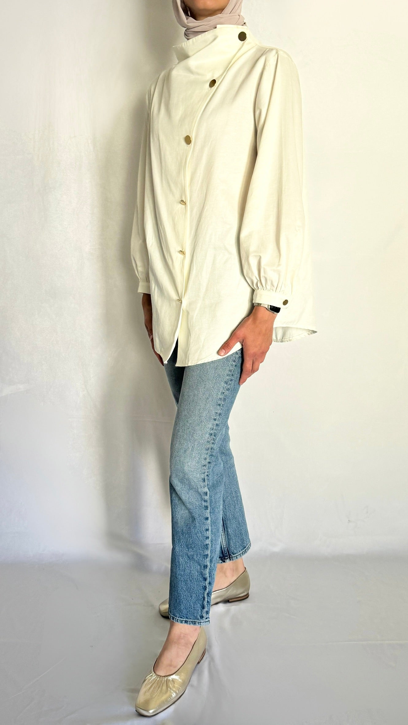 Ivory long sleeve casual shirt hat works with any outfit