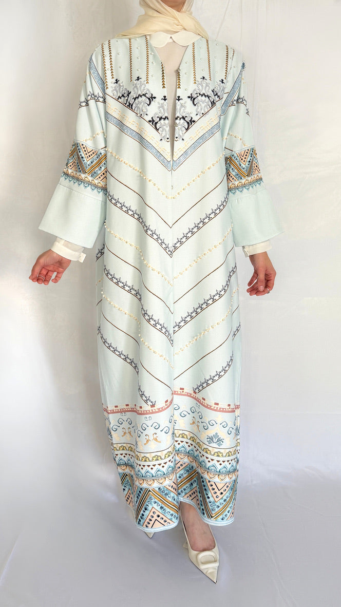 luxury abaya in pastel blue color