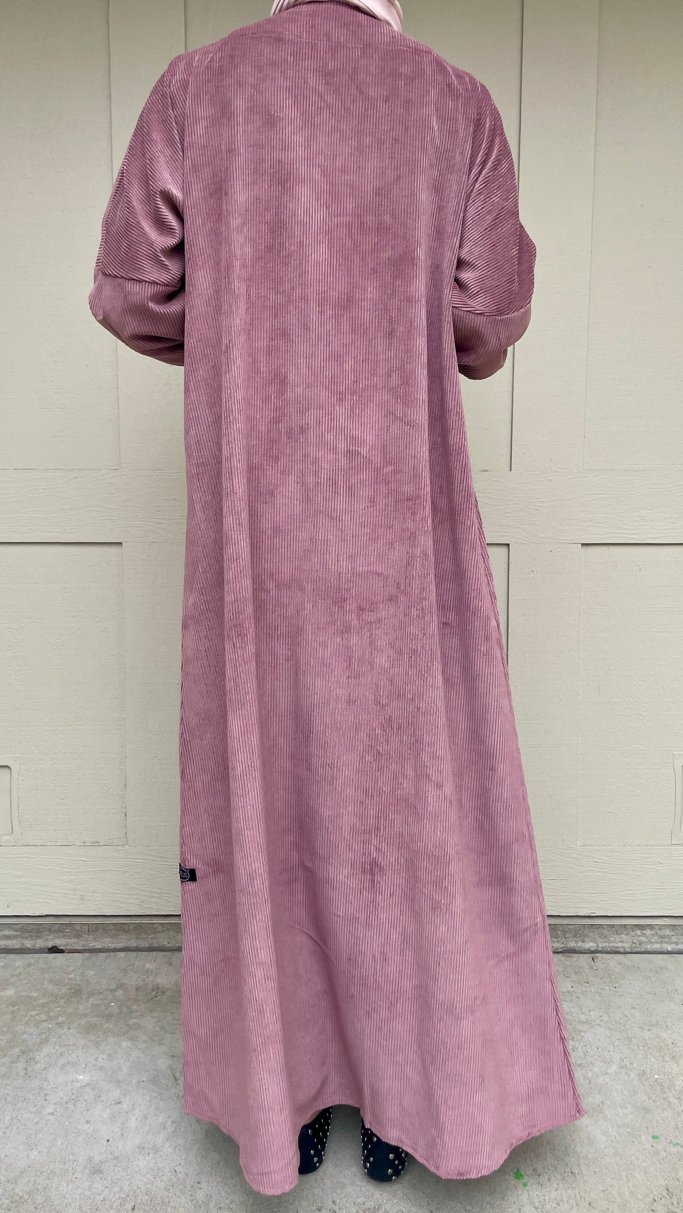 back view of the purple maxi cardigan