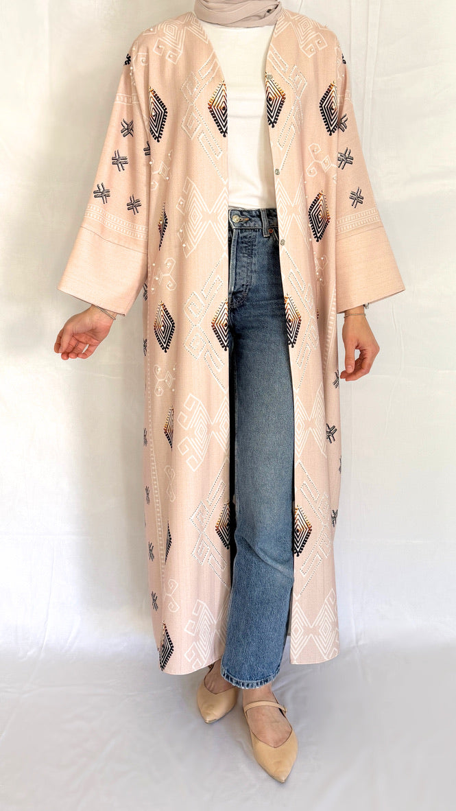 digital printed abaya in light pink