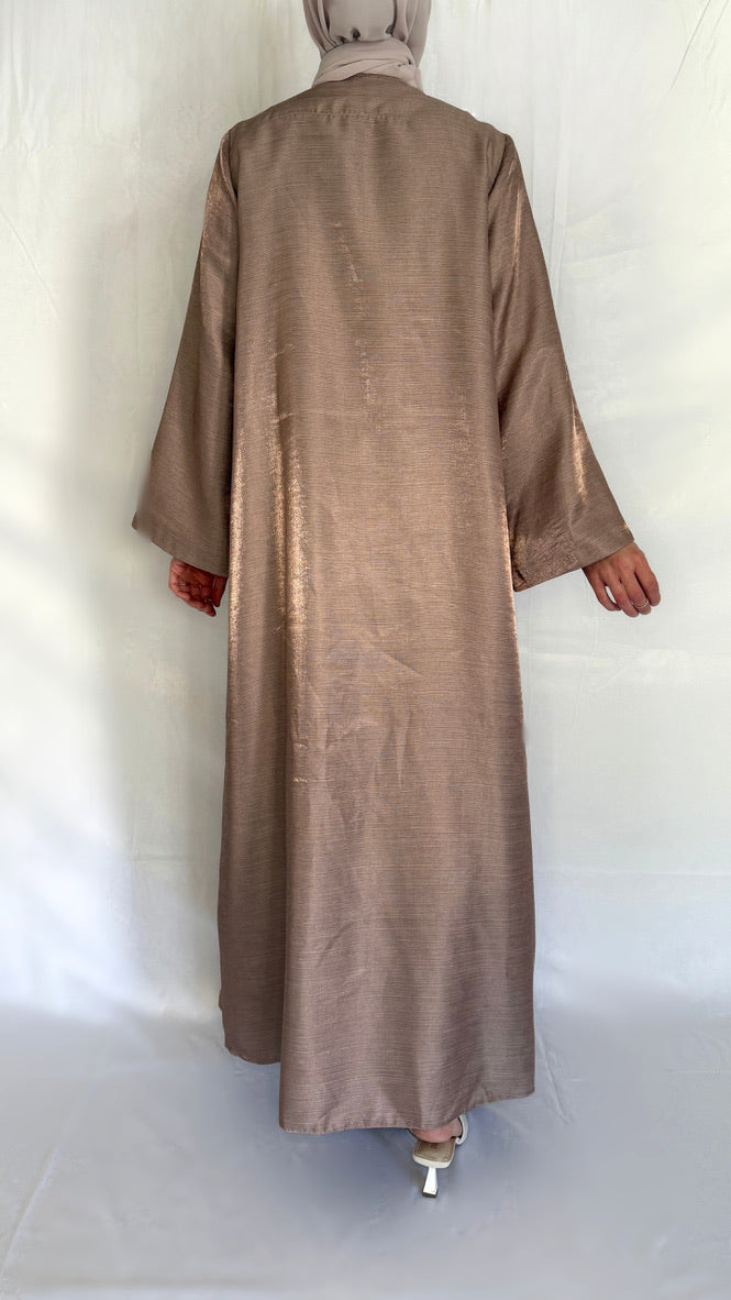 back of the rose gold open abaya