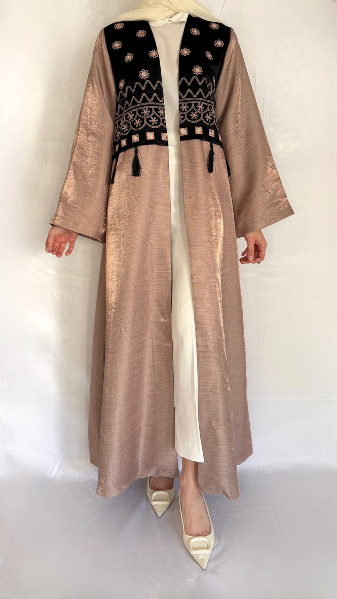 open abaya with embroidered details