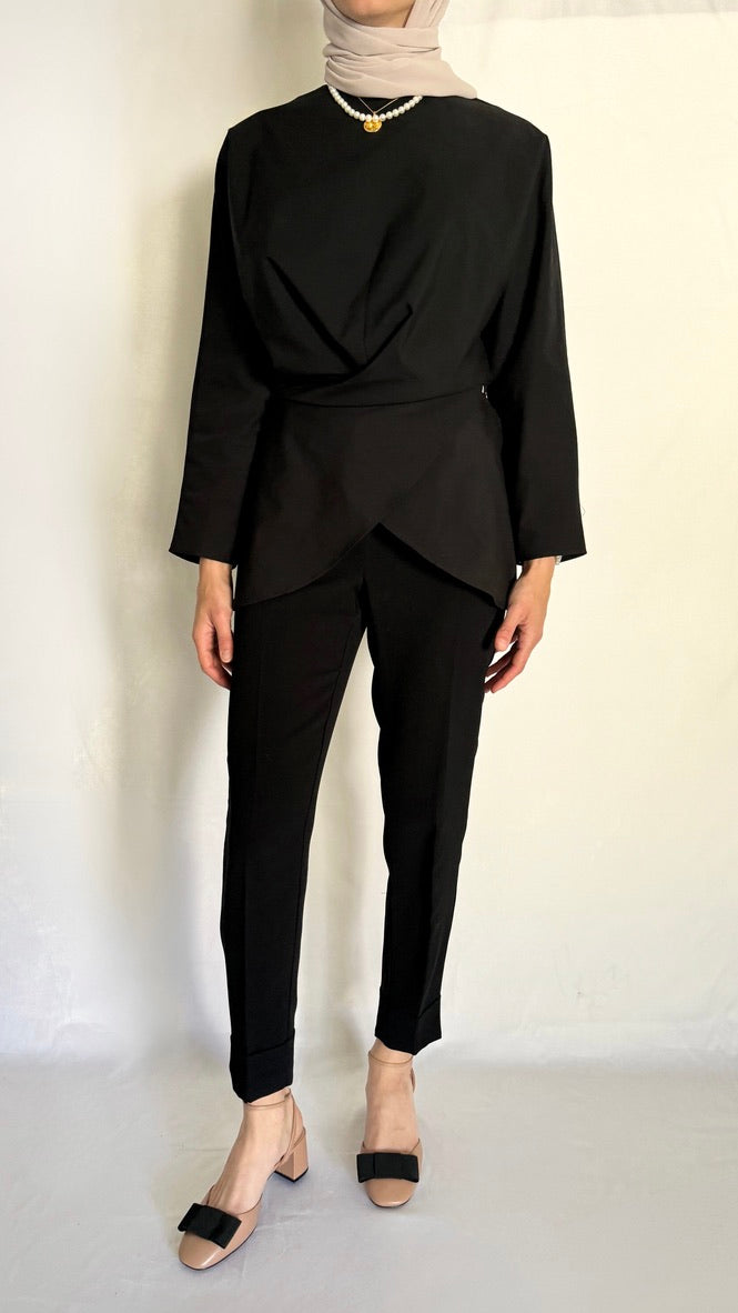 Chic Black Tied Wrap Tunic. Versatile piece that can be dressed up and down.