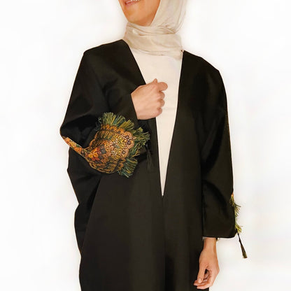 Black Oversized Abaya with Green design in the back 