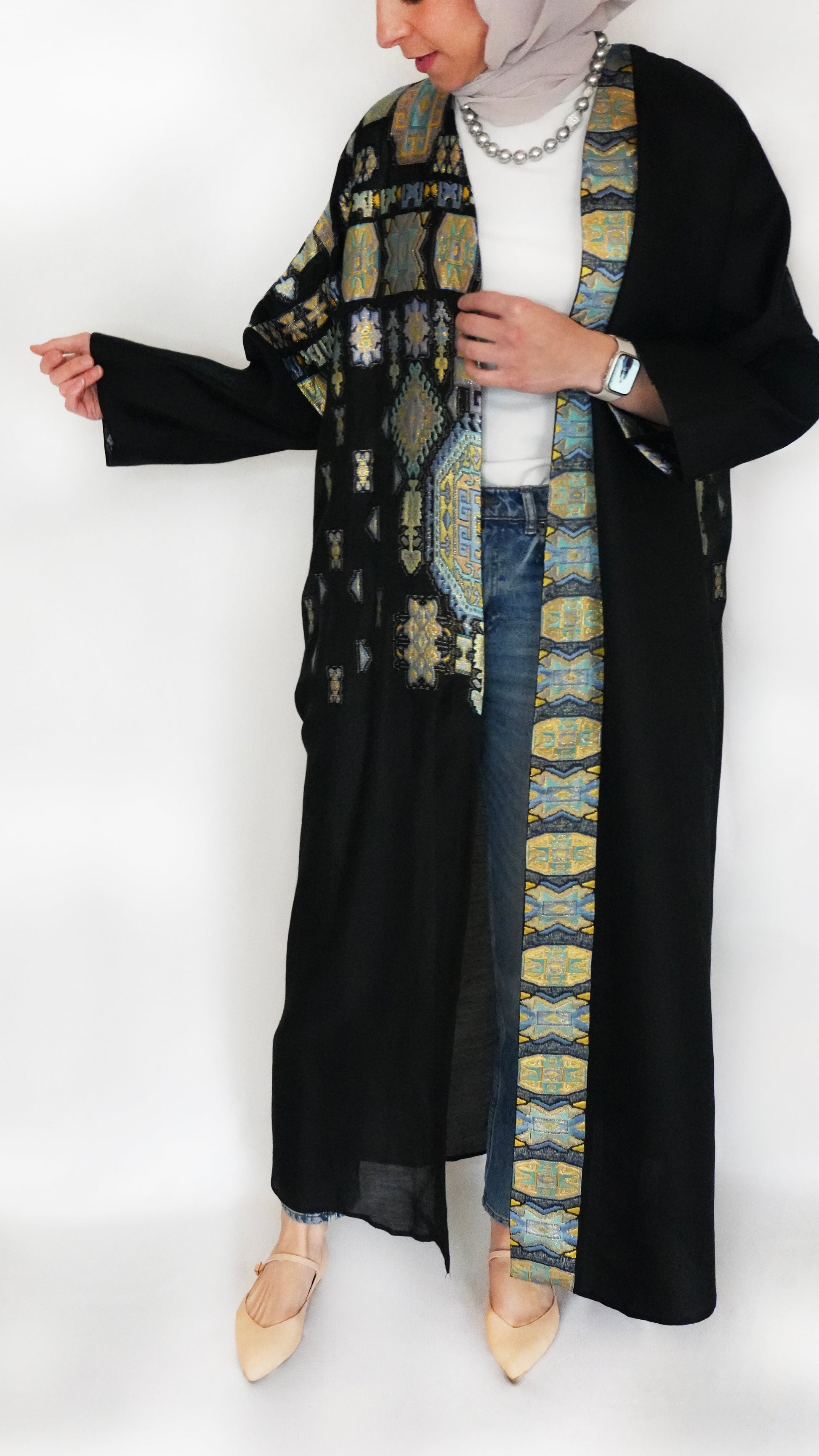 Elegant Abaya with blue design 