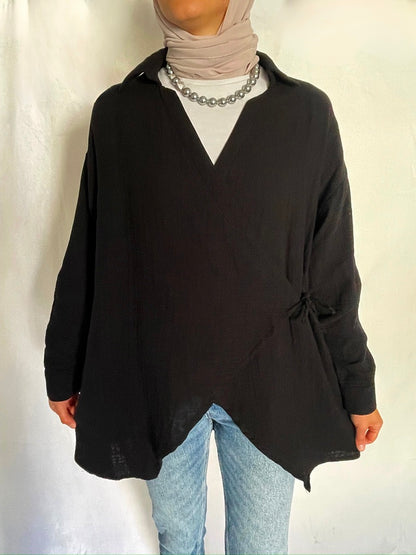 Oversized Wrap Shirt in Black