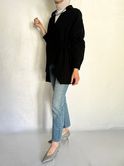 Oversized Wrap Shirt in Black