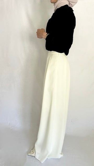 Wide Leg Pleated Satin Trousers