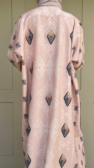 back view of the digital print open abaya 