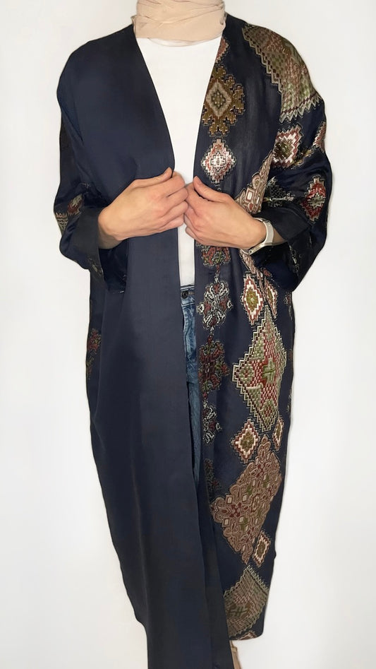 Modern Navy kimono with colorful pattern in pink